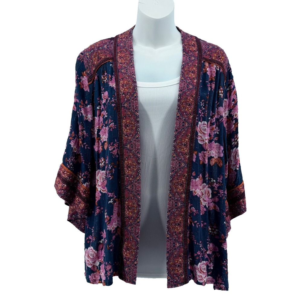 Matilda Jane Floral Kimono Cardigan Boho Open Front Metallic Threads Womens XS S